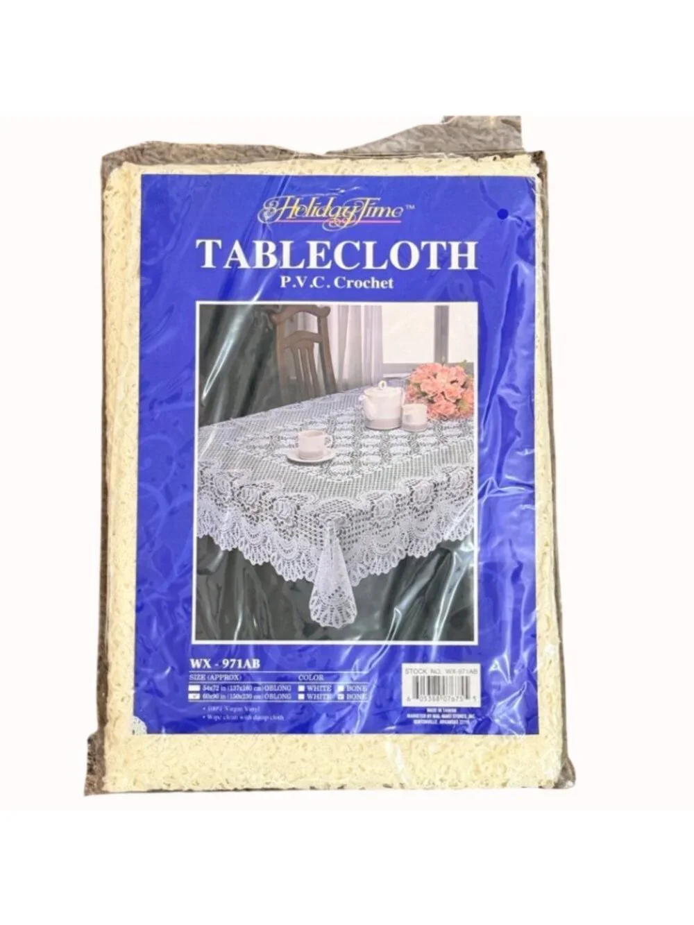 Holiday Time PVC Crochet Tablecloth 60x90 Bone Oblong Vinyl Dining Table Cover